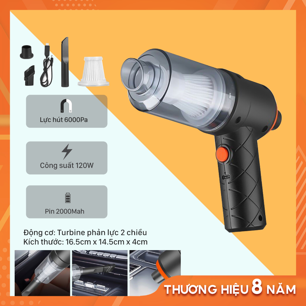 Máy hút bụi cầm tay mini - máy hút bụi không dây đa năng siêu mạnh sử dụng hút bụi ô tô, bụi giường