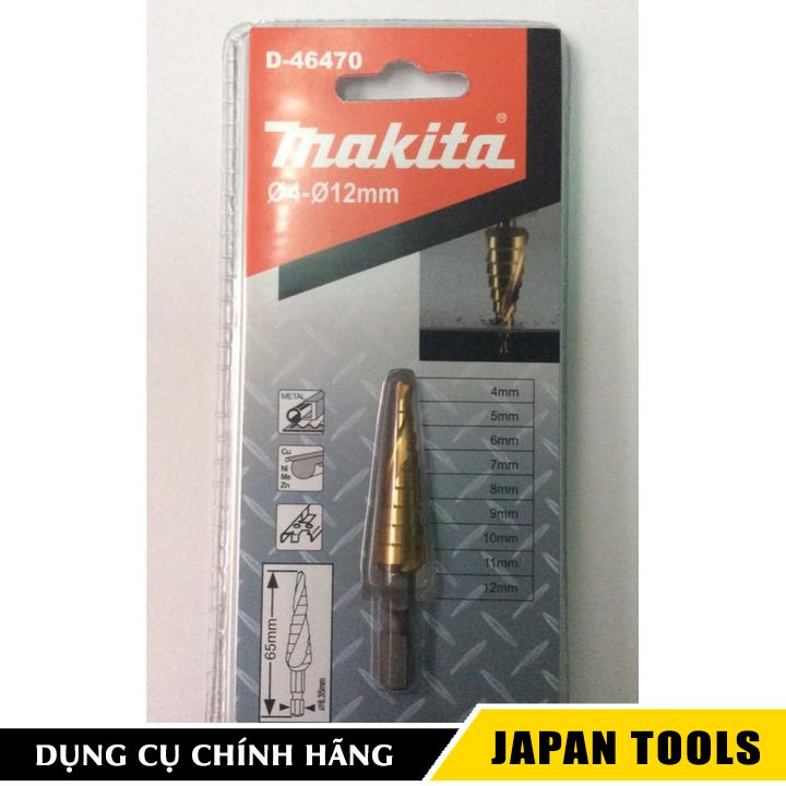 Mũi khoan bậc rãnh xoắn 4.0-12mm chuôi lục giác makita d-46470 | japan tools
