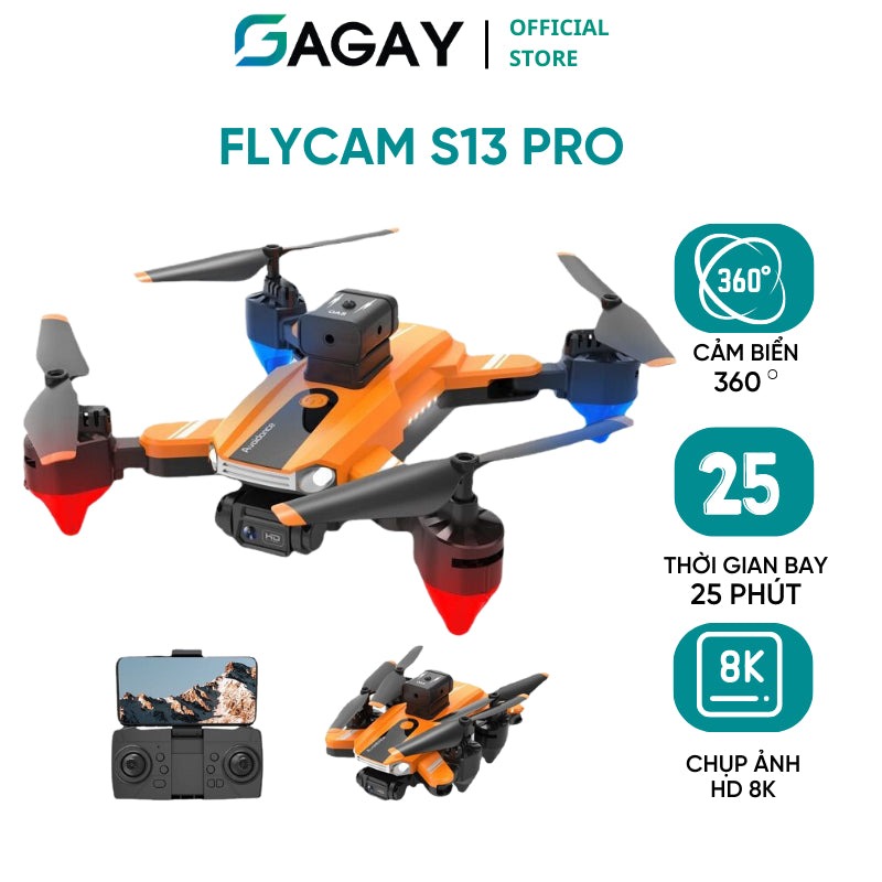 Flycam Mini S13 Pro Máy Bay Điều Khiển Từ Xa Động Cơ Chổi Than Phù Hợp Cho Người Mới Chơi Bảo Hành 12 Tháng GAGAY