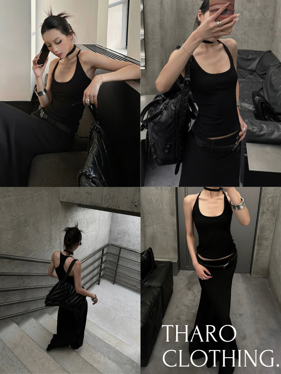 Áo Ba Lỗ Dây Nhỏ Cổ Vuông, Vải Gân Lụa - Tharo Clothing [AO00189]