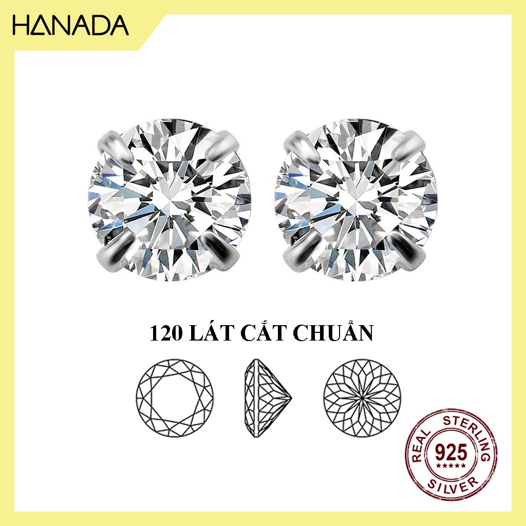 Bông tai bạc cao cấp hanada 0397 một hạt đá trắng đen nam nữ đơn giản