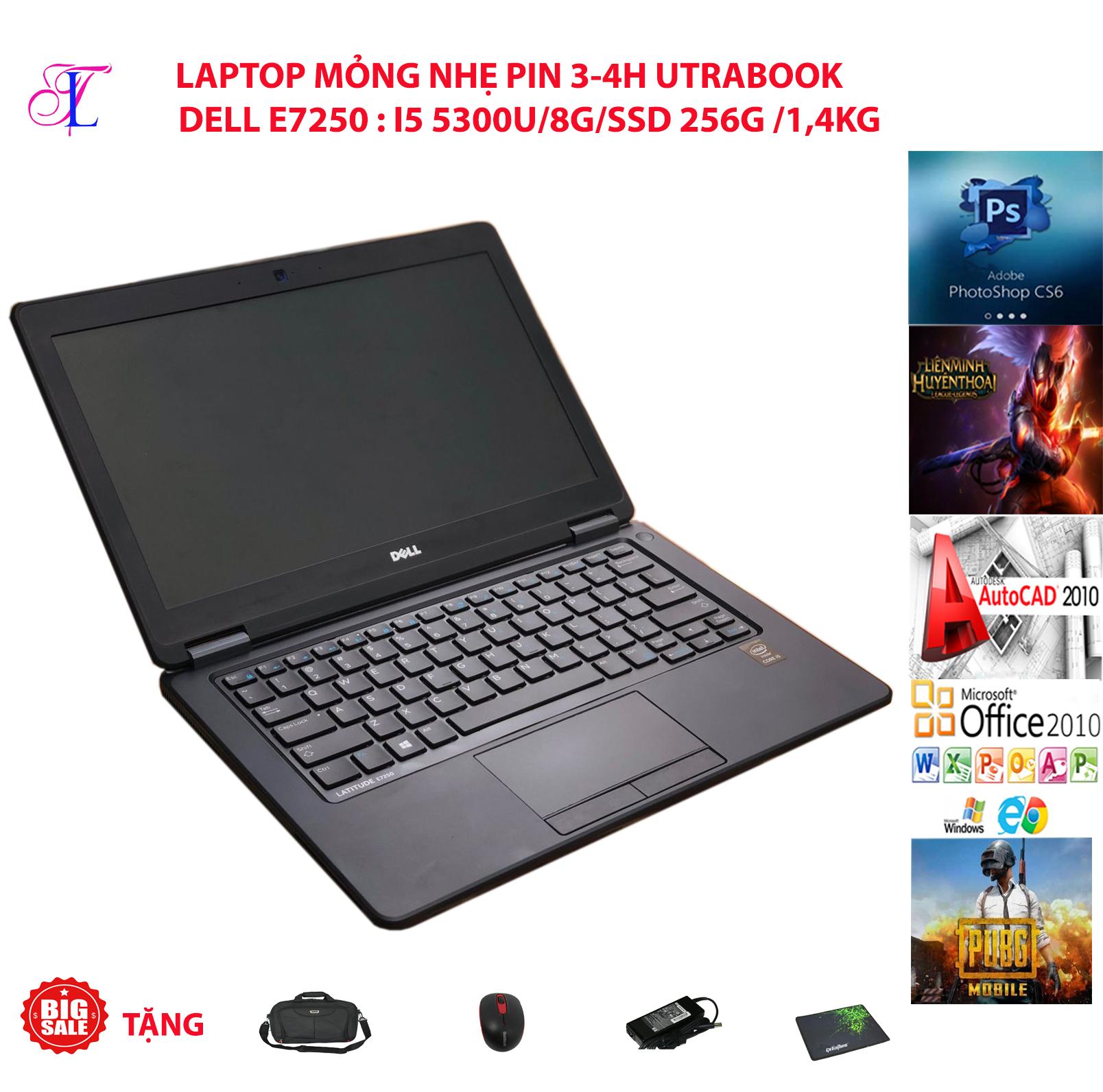[Trả góp 0%]Laptop Utrabook Mini E E7250 Core i5 5300U Ram 8G SSD 256G Màn 12.5IN nặng 1.3kg  siêu mỏng nhẹ