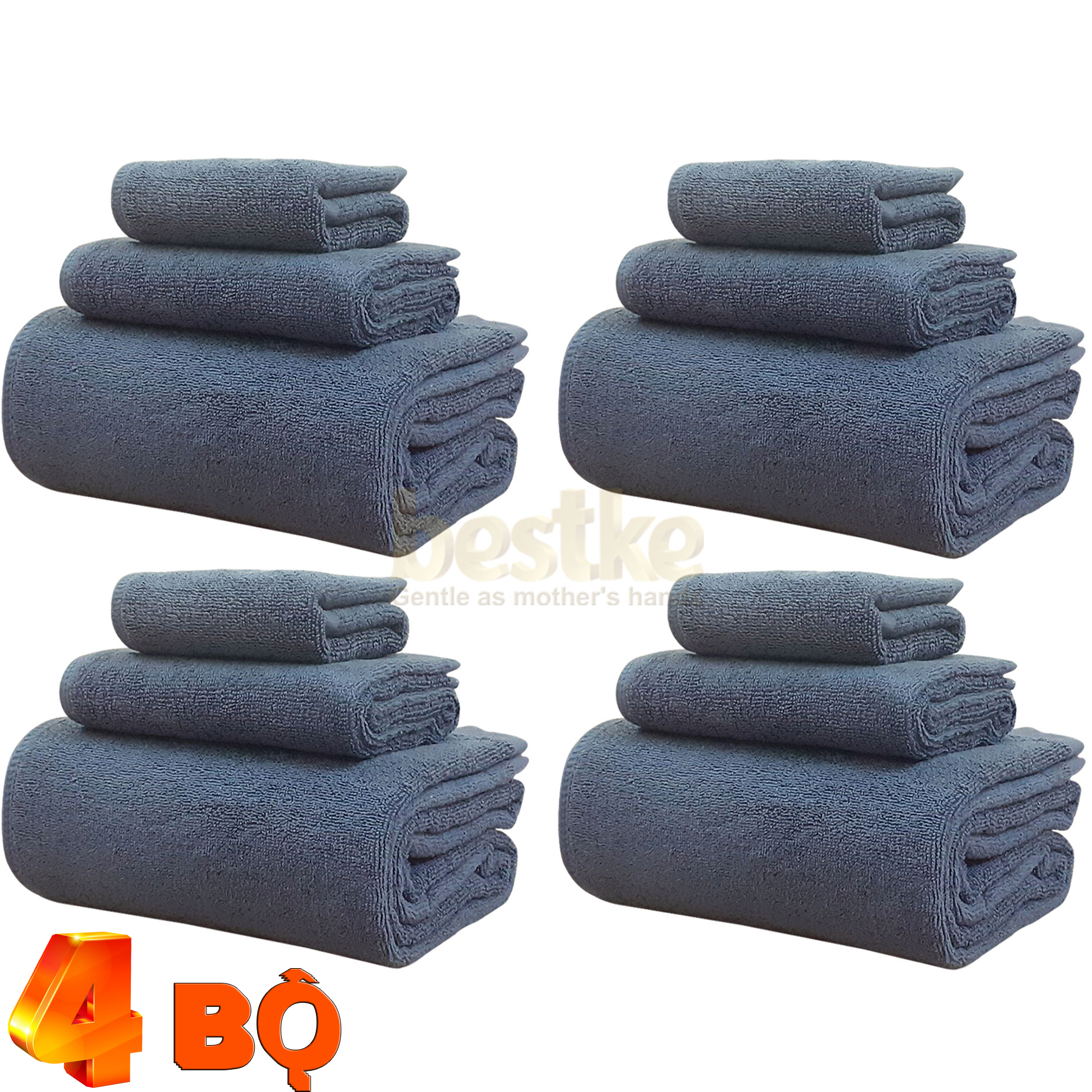 Khăn cotton , combo 4 bộ = 12 khăn bestke 100% cotton xuất khẩu hàn quốc dark blue gồm 4 khăn tắm , + 4 khăn gội , + 4 khăn mặt , tl 580g/bộ , cotton towel