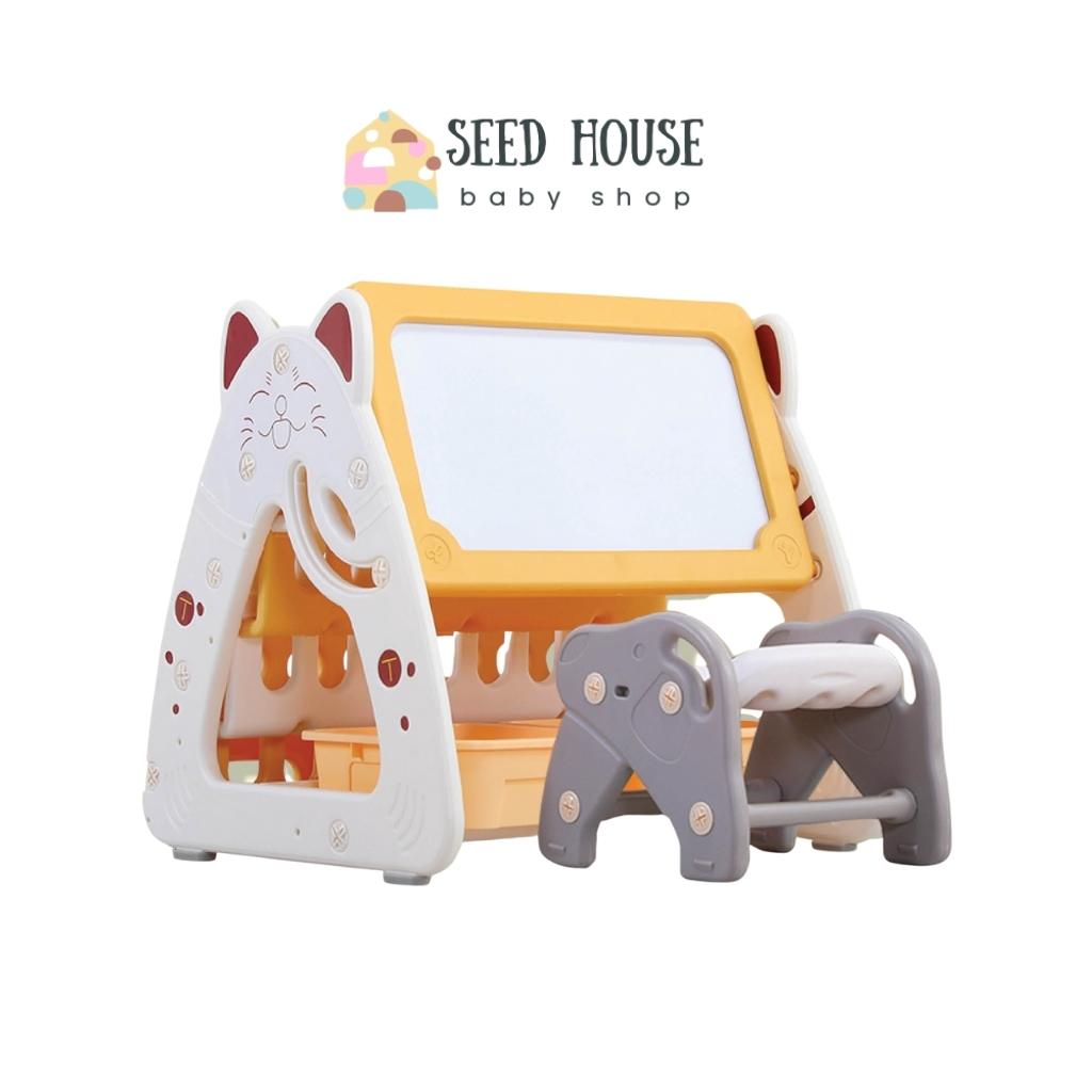 Bảng vẽ bàn học giá sách mèo holla cho bé 1-7 tuổi - tặng kèm ghế - seed house