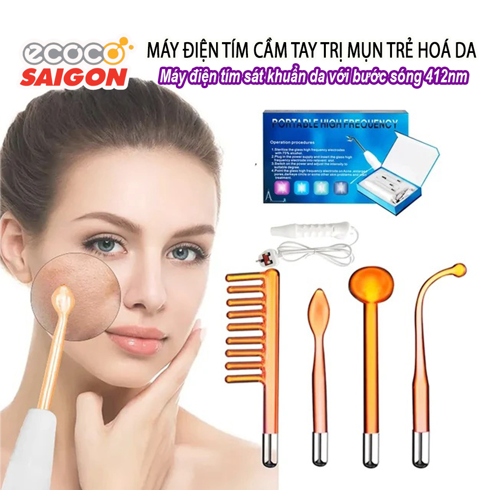 Máy điện tím, điện cam sát khuẩn giảm sưng đỏ cầm tay sau nặn mụn cho spa, thẩm mỹ