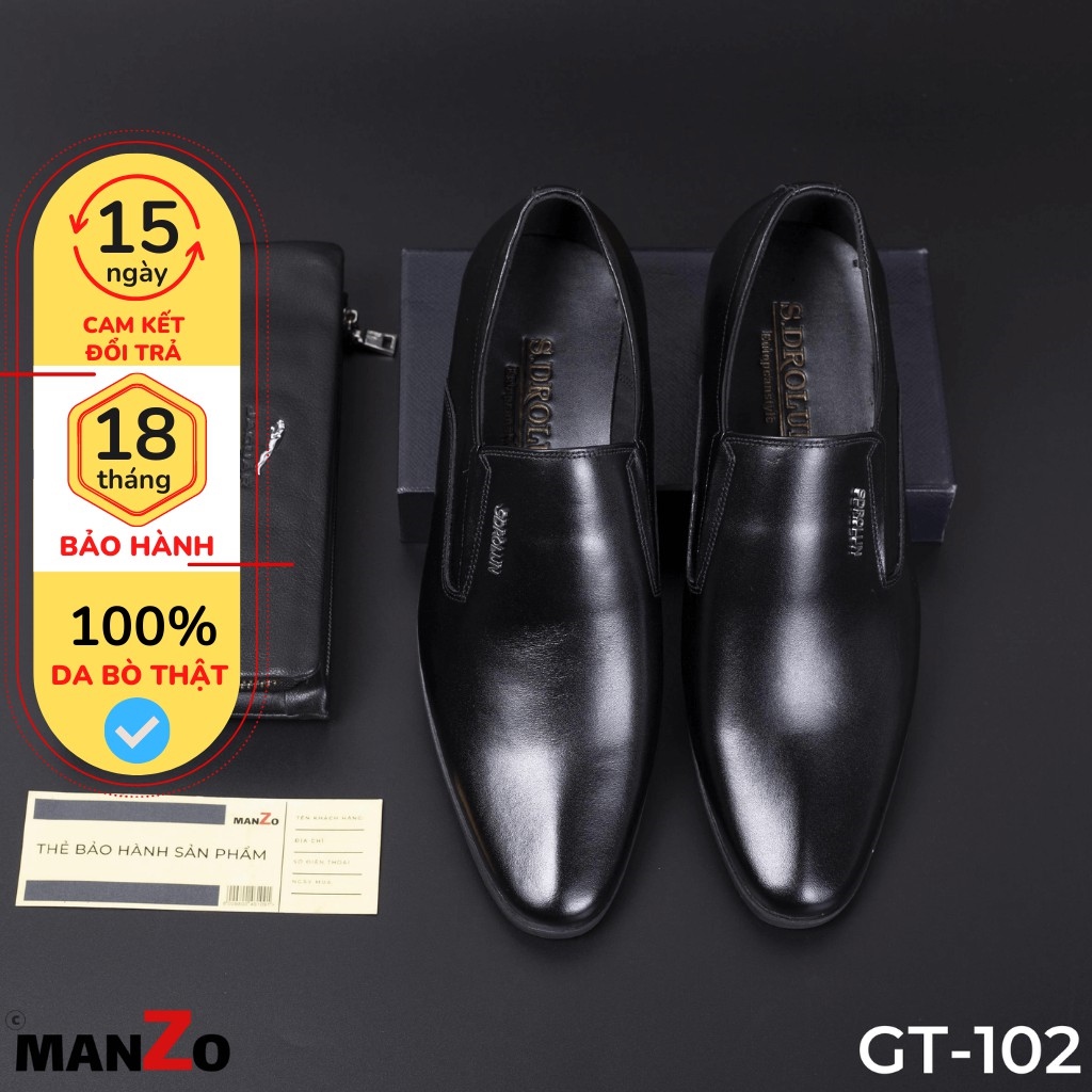 Giày da nam công sở tăng chiều cao –Giầy tây nam da bò thật - Bảo hành 12 tháng tại Manzo store – GT102