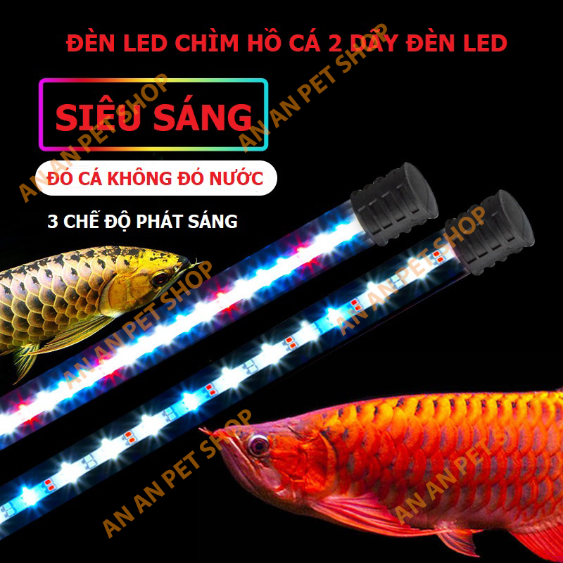 Đèn LED Chìm Hồ cá Siêu Sáng, 2 dãy LED, 3 chế độ màu | Đèn LED Bể cá Đỏ Cá không Đỏ nước