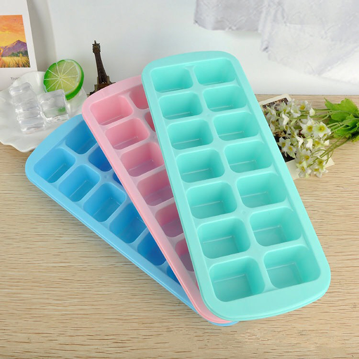 Khay đá nhỏ 14 viên, khay đá nhựa trong tủ lạnh, dụng cụ làm đá, đồ làm đá nhựa trong tủ lạnh