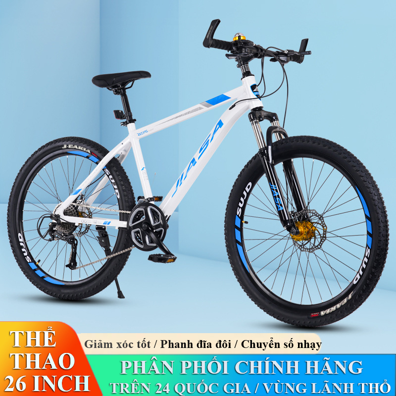 Xe đạp thể thao 26 inch JiaSa chính hãng giảm xóc tốt , phanh đĩa đôi , chuyển số nhạy , xe đạp thể 