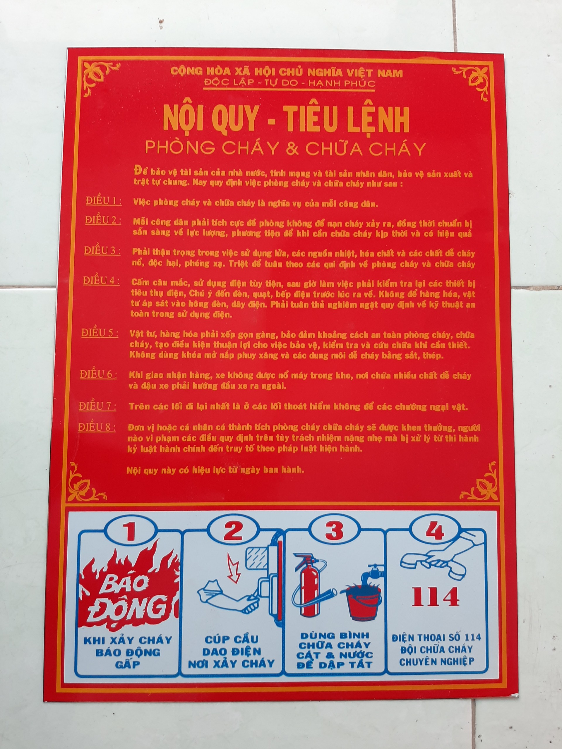 Bảng nội quy tiêu lệnh PCCC ( tích hợp) cho dãy phòng trọ, hình tự chụp