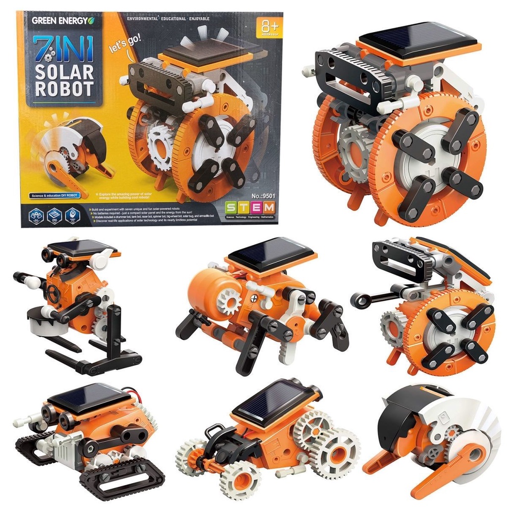 Đồ chơi lắp ráp mô hình robot 7 in 1 chạy bằng năng lượng mặt trời, đồ chơi STEM phát triển tư duy cho bé