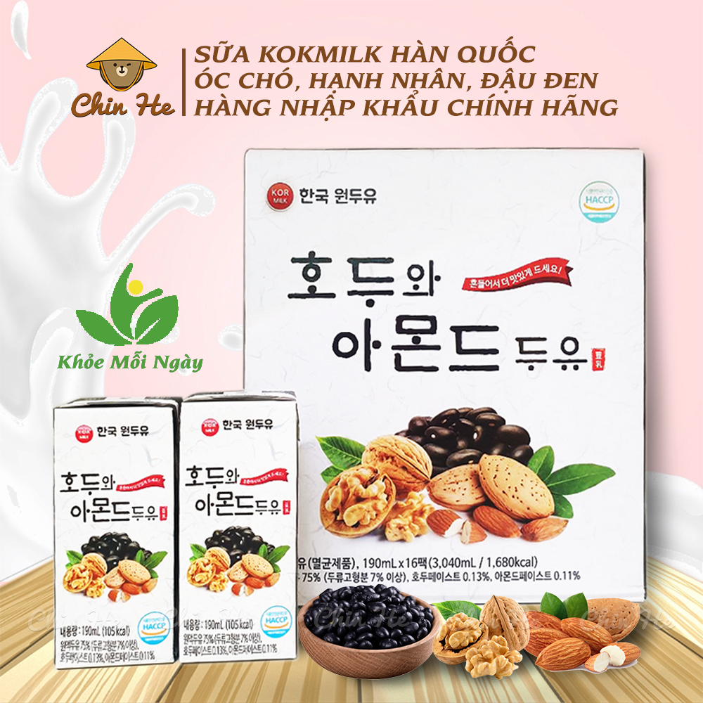 [FreeShip Max] - Sữa Óc Chó, Hạnh Nhân, Đậu Đen Kokmilk Hàn Quốc Tốt Cho Sức Khỏe 190Ml X16 Hộp - chinhe thực phẩm hàn quốc chính hãng