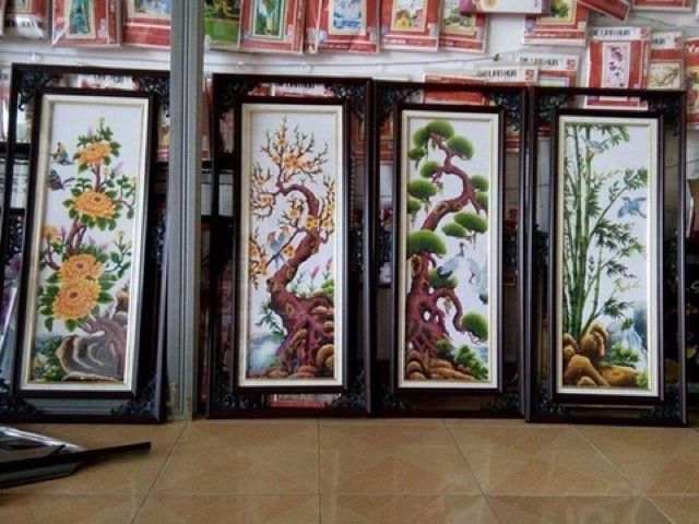 Tranh thêu tứ quý tùng cúc trúc mai