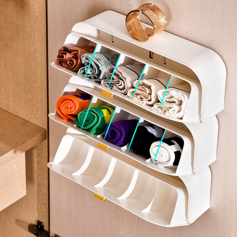 Tự dính treo tường lưu trữ container đồ lót ngăn kéo tổ chức sock ngăn kéo tổ chức Lưu trữ Tường Tổ chức PP vật liệu