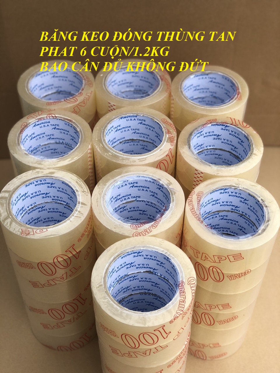 Băng keo trong/đục 4.8f 100ya 1.2kg - 1 cây 6 cuộn