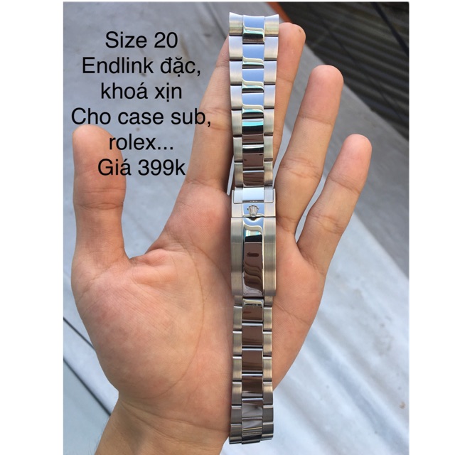 [20MM] DÂY KIM LOẠI CHO ROLEX, CASE SUB ĐẦU CONG ĐÚC ĐẶC SIZE 20