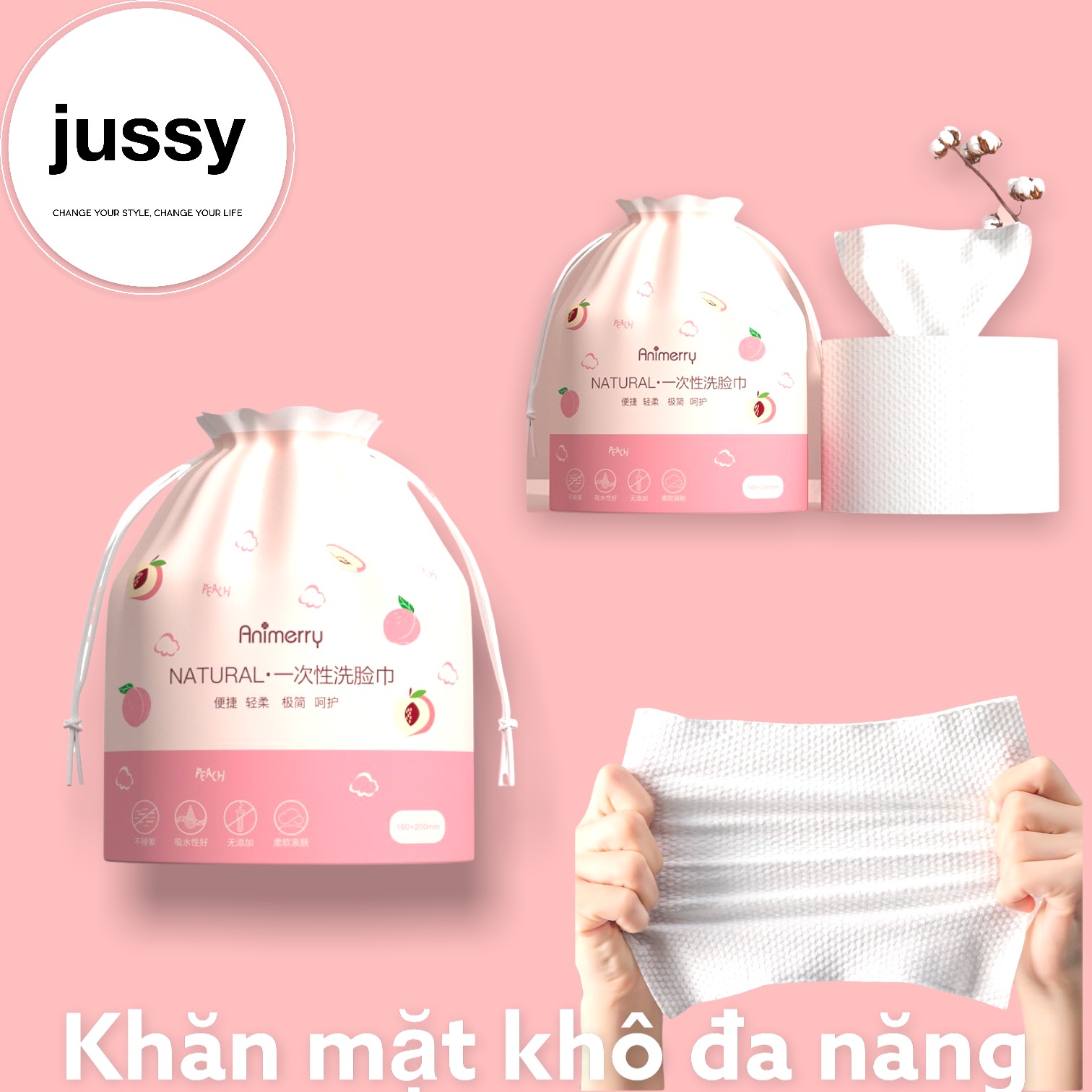 Giấy Lau Mặt Cuộn Túi Rút Màu Hồng Anh Đào Chất Cotton Dùng 1 Lần, Khăn Mặt Khô Cuộn Giấy Tẩy Trang Lau Khô, Lau Ướt