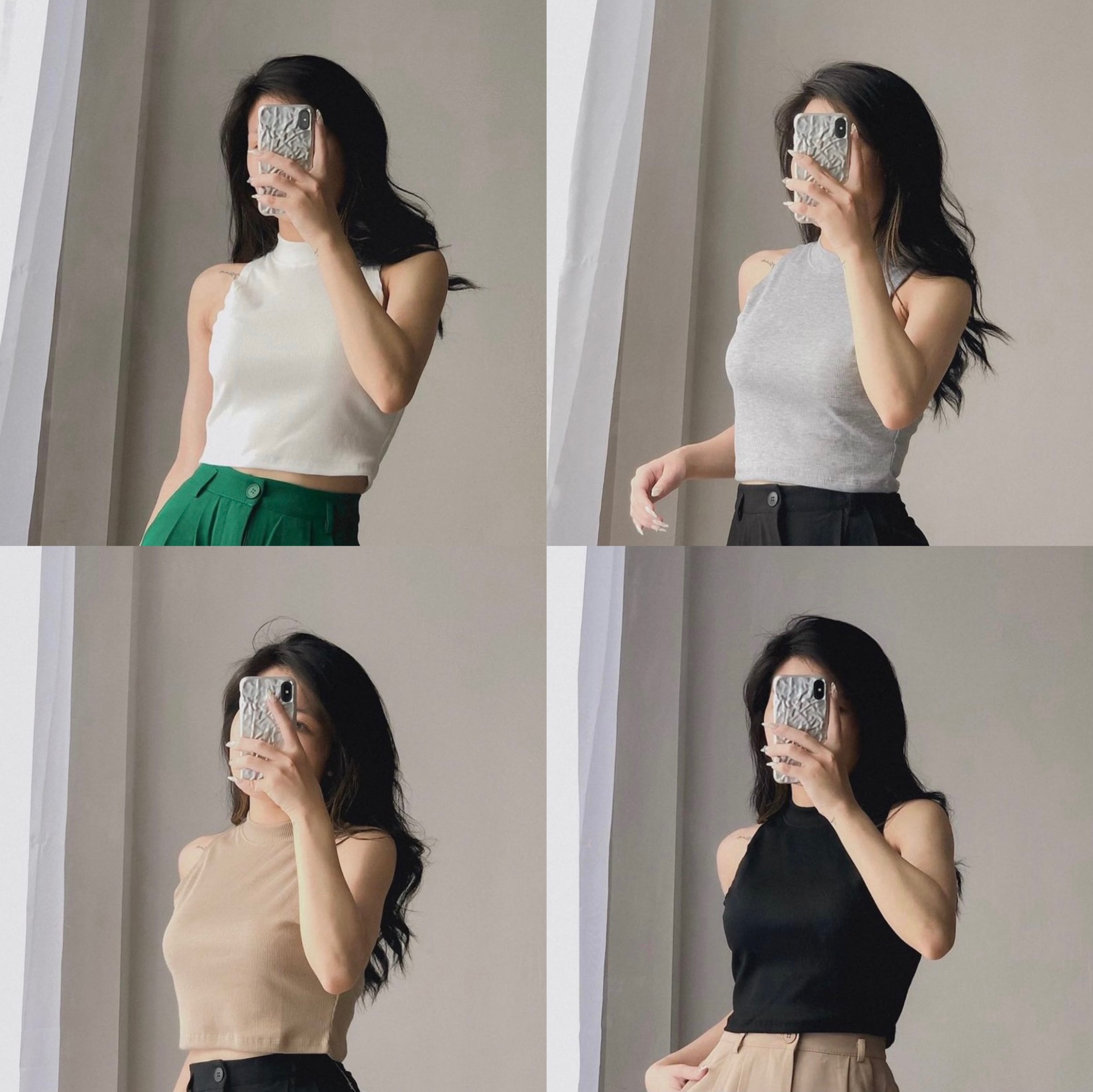 Áo croptop 3 lỗ thun gân