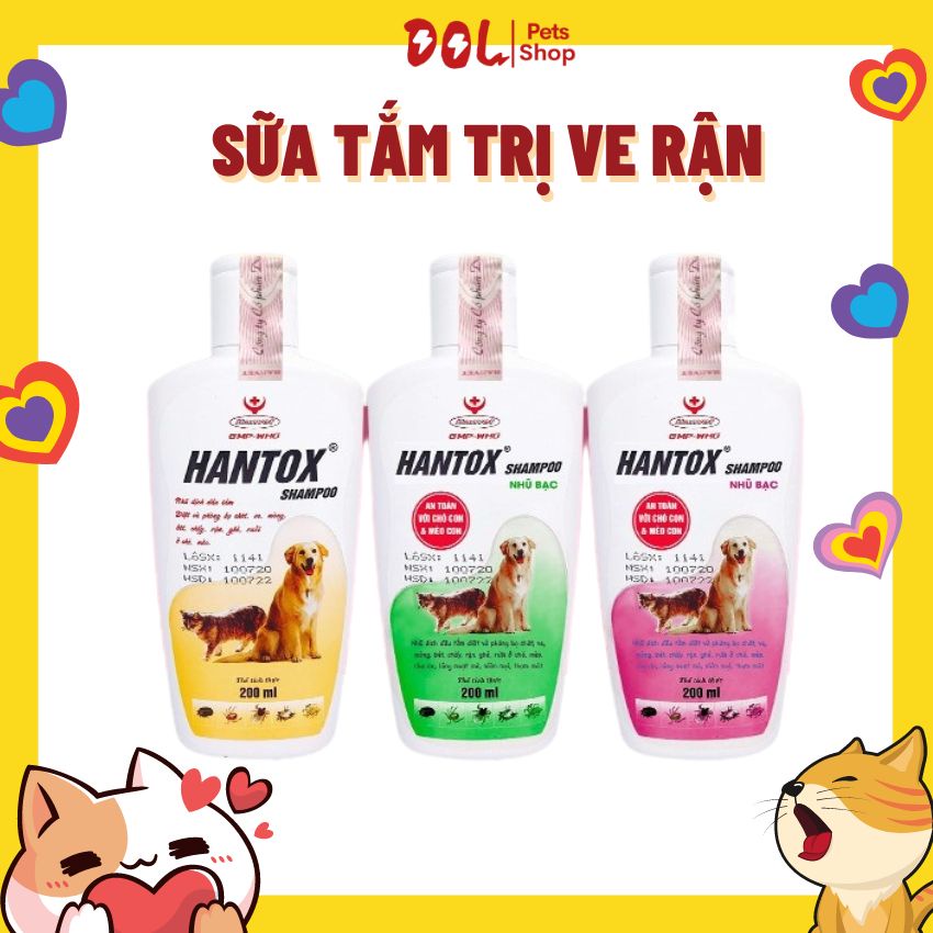 Sữa tắm hantox shampoo trị ve rận bọ chét chó mèo - chai 200ml