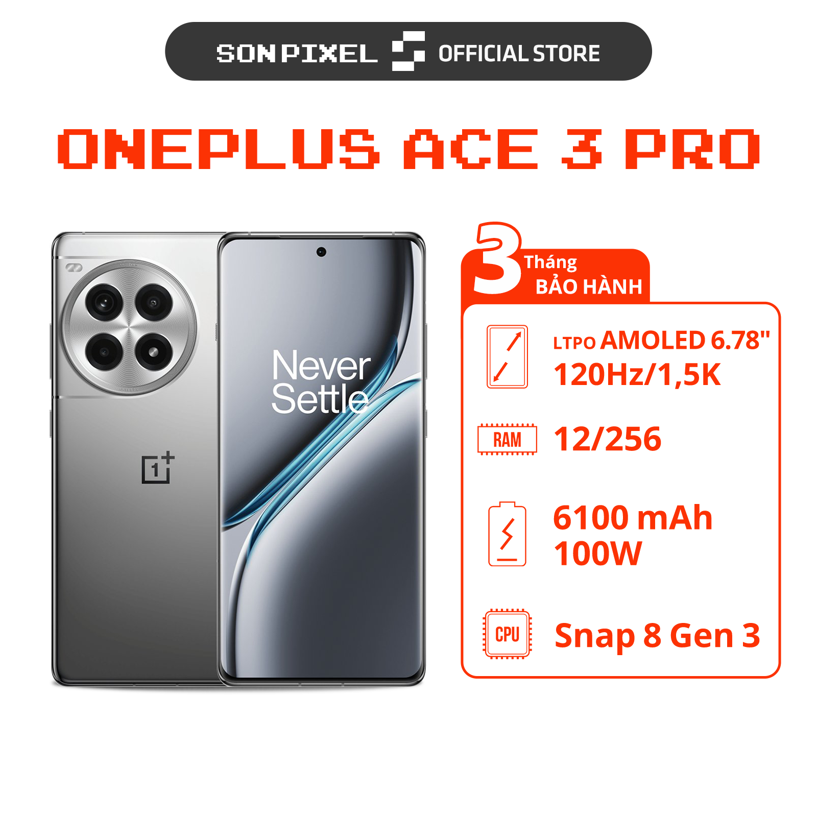 Điện Thoại OnePlus Ace 3 Pro Chip Snapdragon 8 Gen 3, Ram 12GB/256GB, Pin 6100 mAh Siêu Phẩm Chơi Game. SonPixel