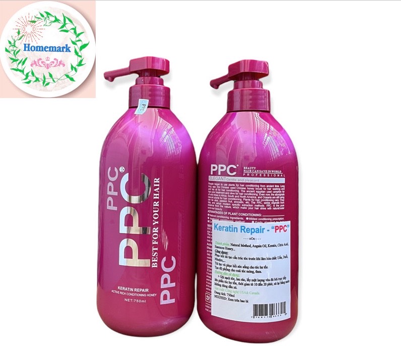 Hấp dầu phục hồi Keratin PPC 750ml, cung cấp dưỡng cho tóc giúp mềm mượt, phục hồi, lưu hương lâu _ homemark