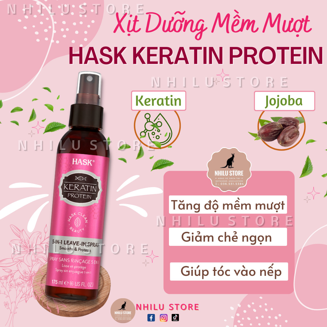 Xịt dưỡng mềm mượt tóc Hask Keratin - 175ml