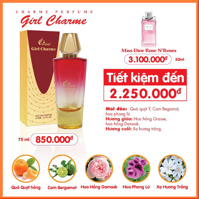 [HCM]Nước hoa nữ Girl Char.me - GỢI CẢM VÀ SANG TRỌNG (75ML).