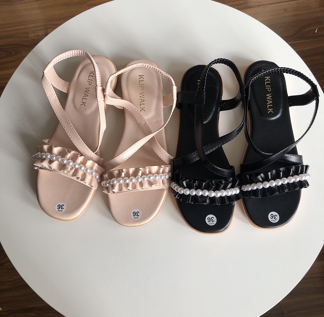 xăng đan đế bằng nữ quai ngang bèo nhún nhúm đính ngọc châu đẹp hot trend nữ tính mùa hè đi chơi đi biển đẹp rẻ