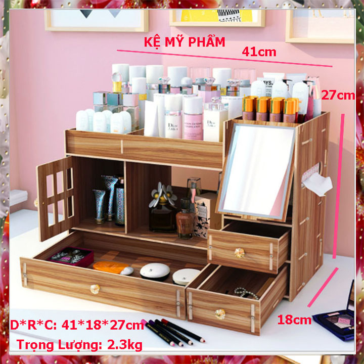 Kệ đựng mỹ phẩm hộp đựng mỹ phẩm kệ trang điểm để bàn tủ hộp đựng đồ trang điểm bằng gỗ màu sang trọng