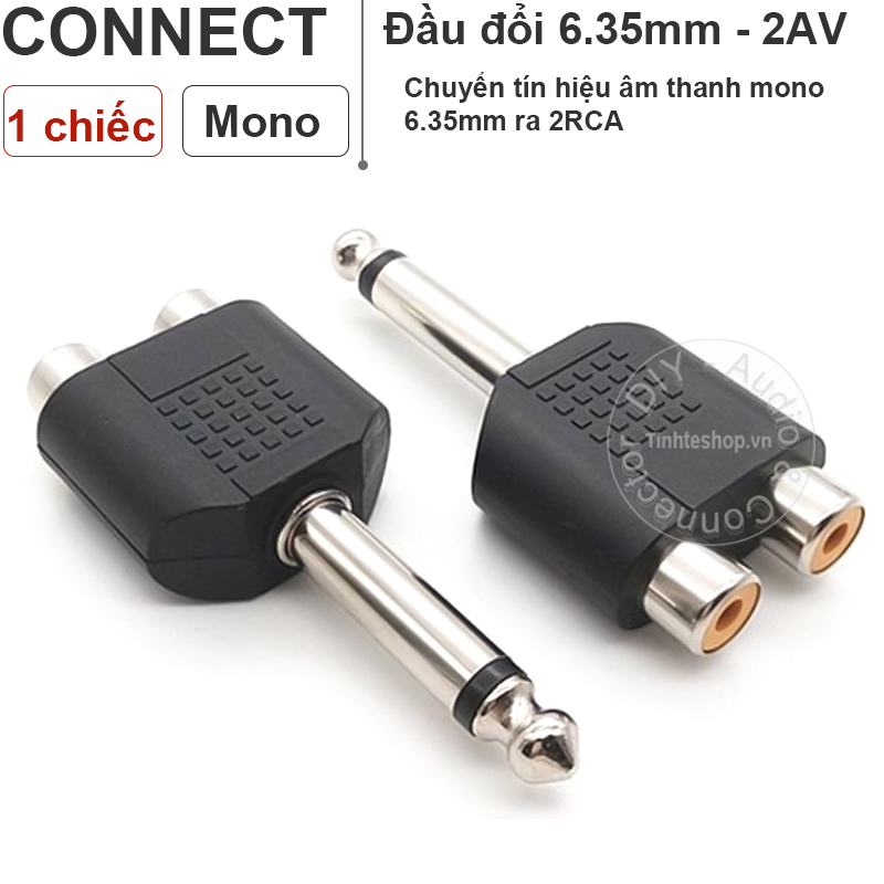 Đầu chuyển 6.5mm ra 2 AV cho Loa Âm ly - 6.35mm mono đực sang 2 RCA cái