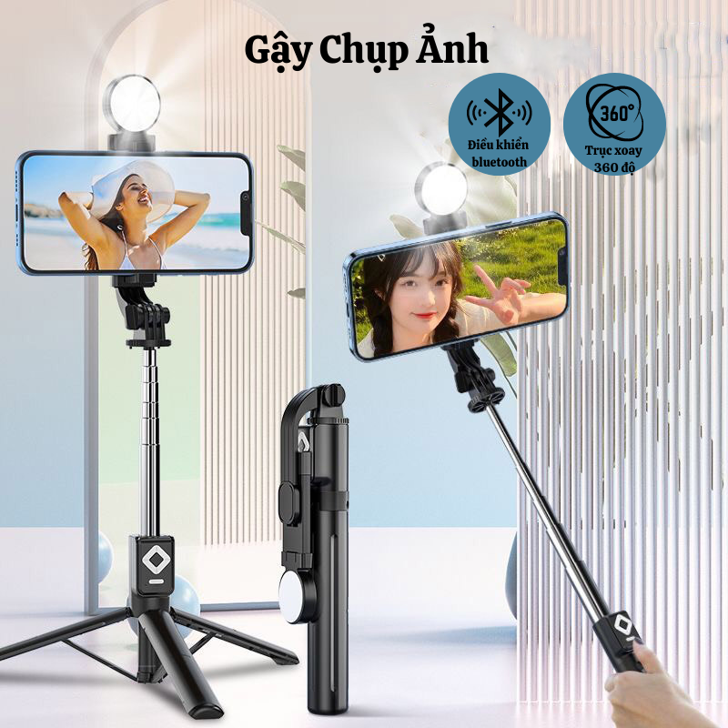 Gậy chụp ảnh 3 chân gậy livetream có đèn led trợ sáng điều khiển bluetooth từ xa taka home