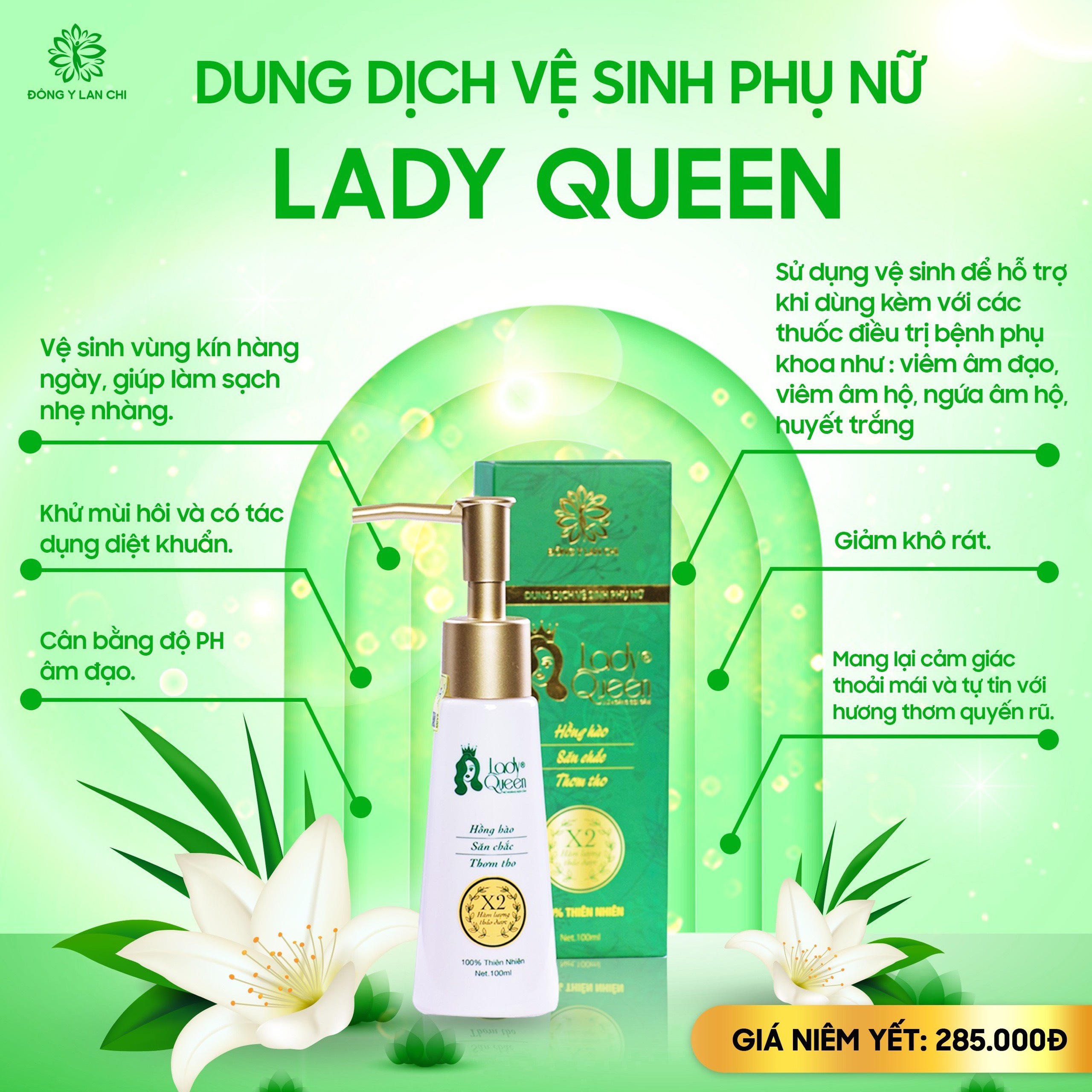 Dung dịch vệ sinh phụ nữ Lady Queen - Tươi trẻ hồng hào, tự tin tỏa sáng