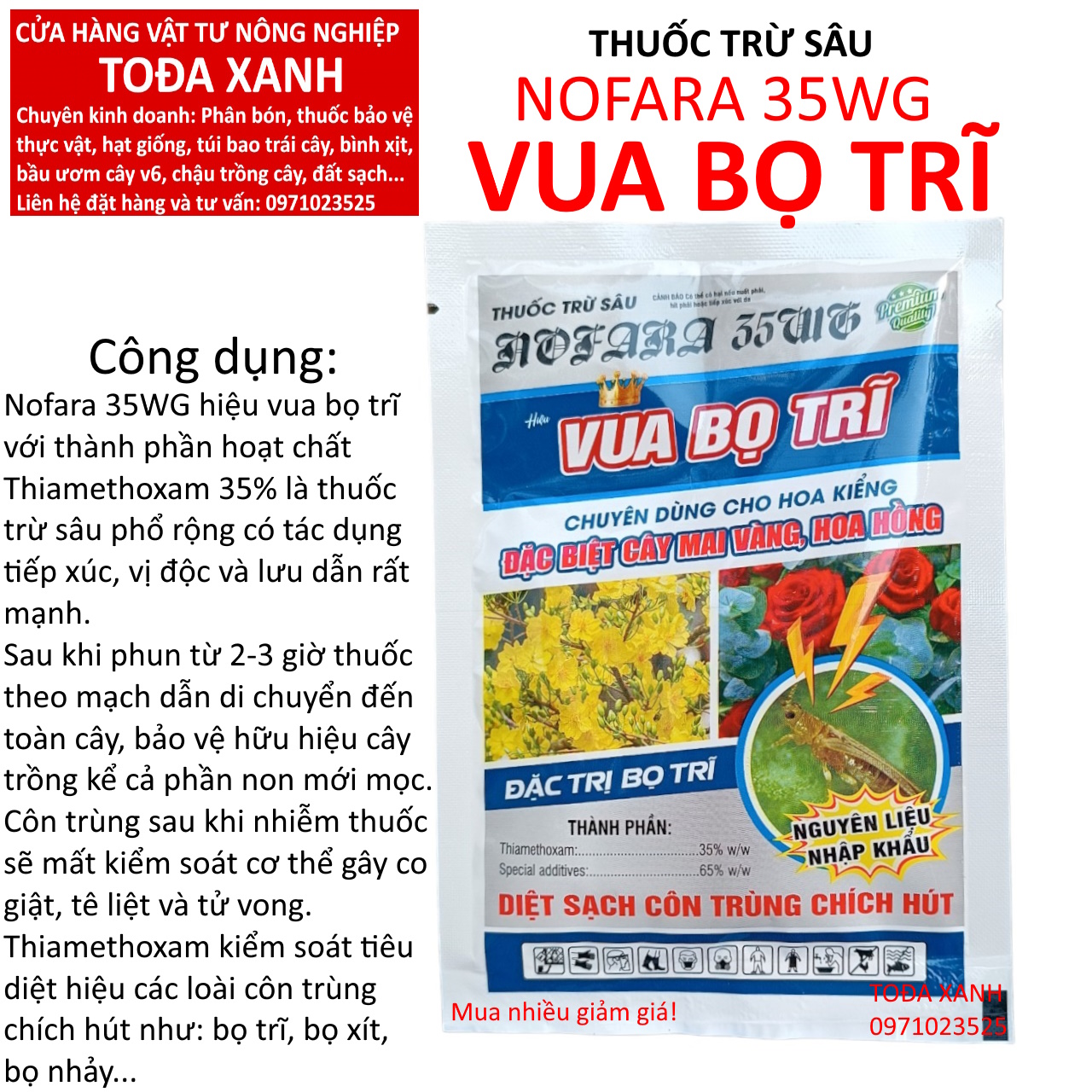 Vua bọ trĩ gói 20g. chuyên trừ bọ trĩ mai vàng, hoa hồng.
