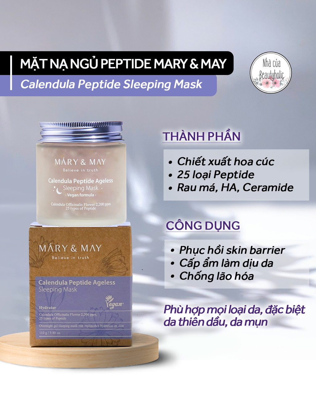 Mặt nau ngủ phục hồi da mary & may calendula peptide ageless sleeping mask