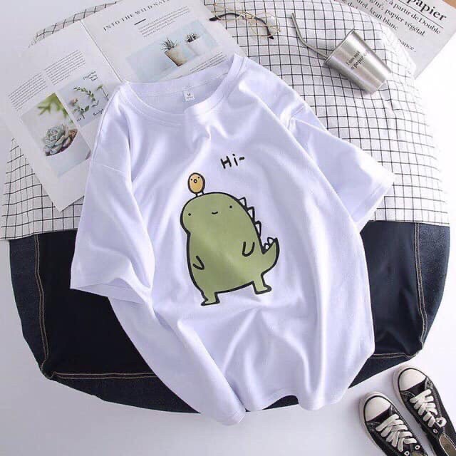 Áo thun nam nữ UNISEX KHỦNG LONG XANH GÀ VÀNG HI Form rộng tay lỡ 27HOUSE