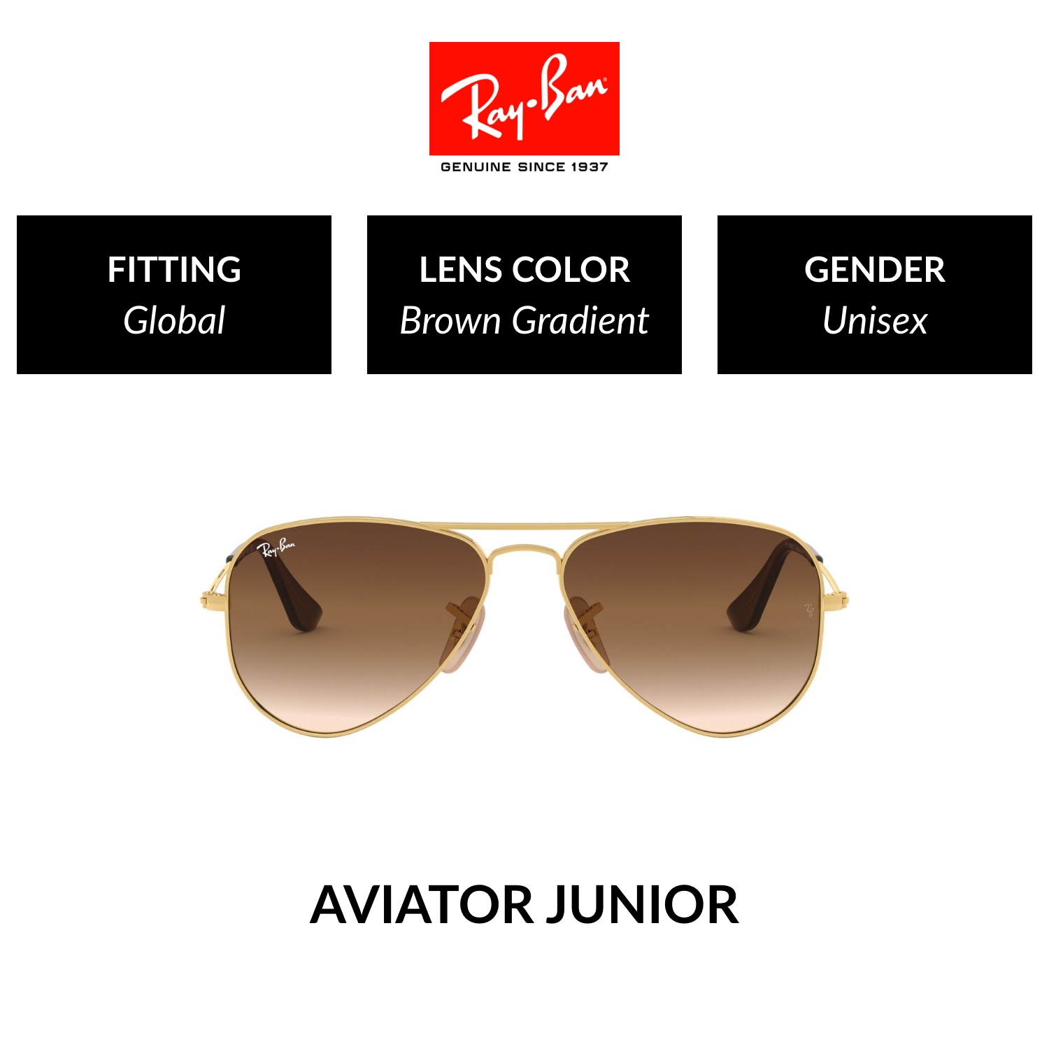 Mắt kính ray-ban cho trẻ em aviator - rj9506s 223/13 - kính mát size 52