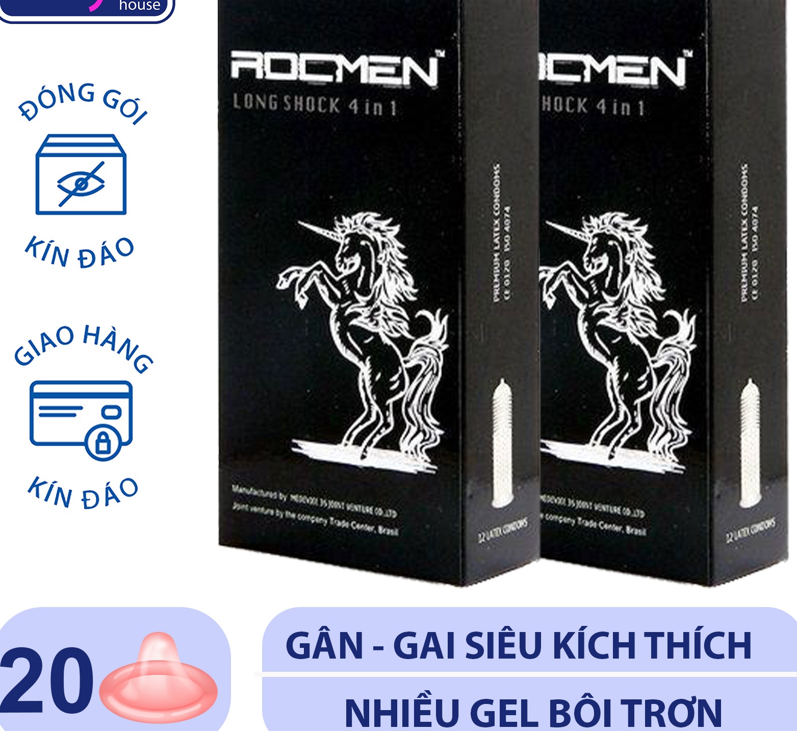 Combo 2 hộp rocmen x 10 cái Bao cao su Brasil - bao cao su có gai siêu mỏng kéo dài thời gian quan hệ