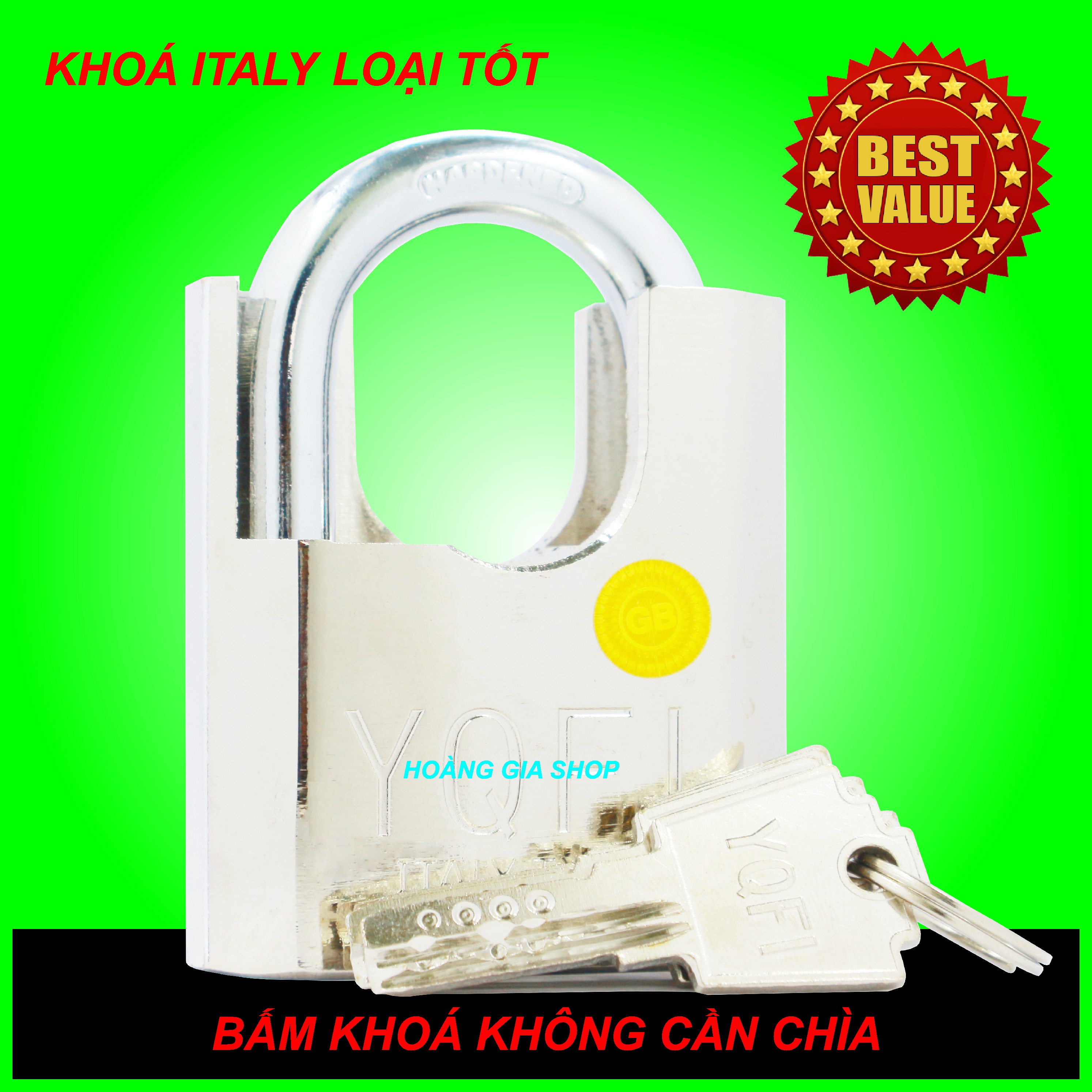 [HCM]Ổ khoá ITALY - YQFI 6F - 60mm chống cắt - bấm khoá - loại tốt
