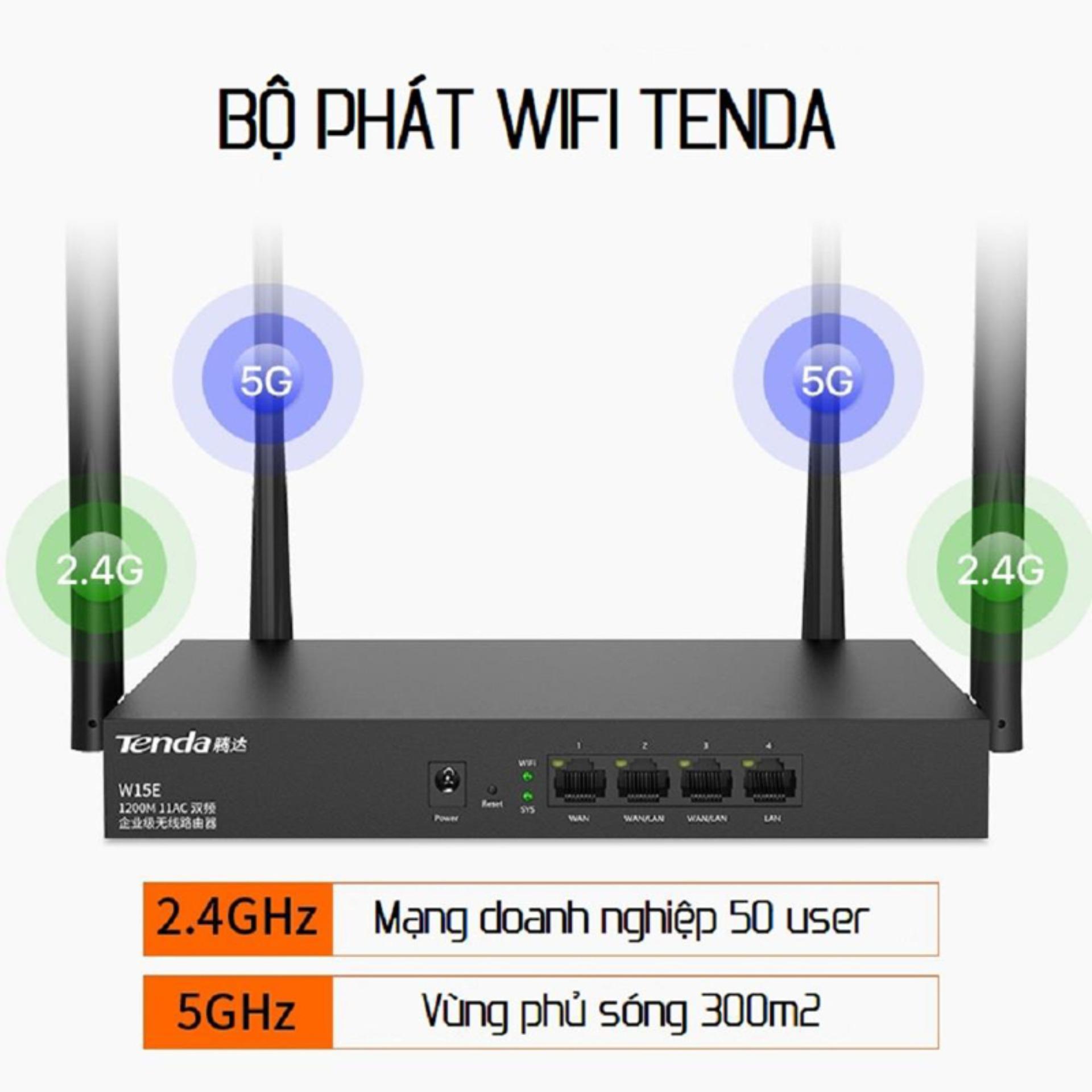Bộ Phát Wifi 4 Râu Xuyên Tường Tenda W15E English Tích Hợp Công Nghệ Chuẩn N, Tốc Độ Truyền Lên Đến 50Ghz, Tích Hợp 3 Cổng Lan Với Bán Kính Phủ Sóng Lên Tới 350M,Bảo Hành 12 tháng