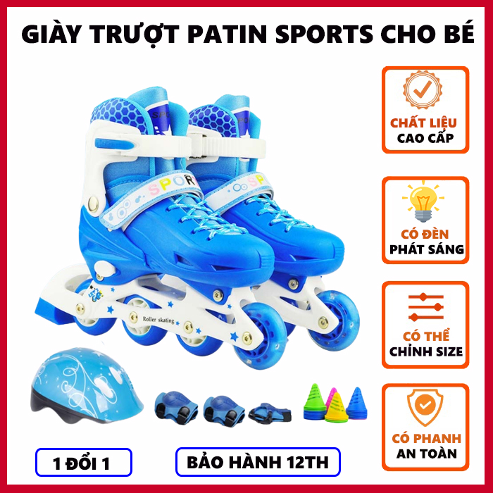 Giày patin, giày trượt patin cho bé, the gioi patin - giày trượt patin 2 bánh cao su phát sáng tặng kèm túi đựng + bộ bảo hộ - bảo hành 12 tháng
