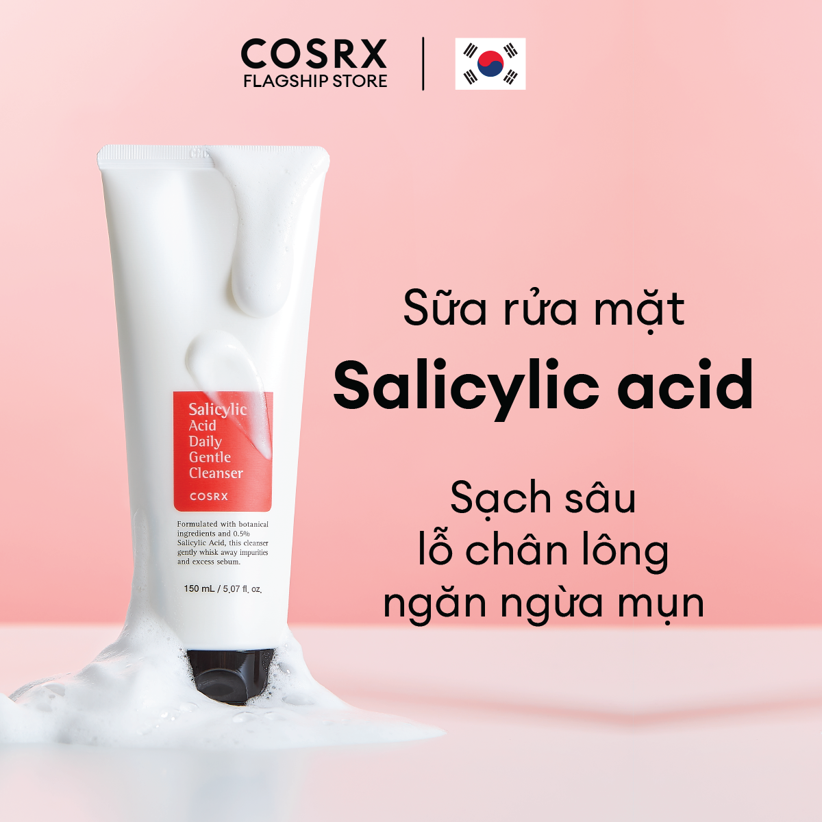 COSRX Facial Cleanser 150ml – Contains 0.5% Salicylic Acid, Deep Cleansing, Reduces Acne, Effectively Regenerates Skin - 2