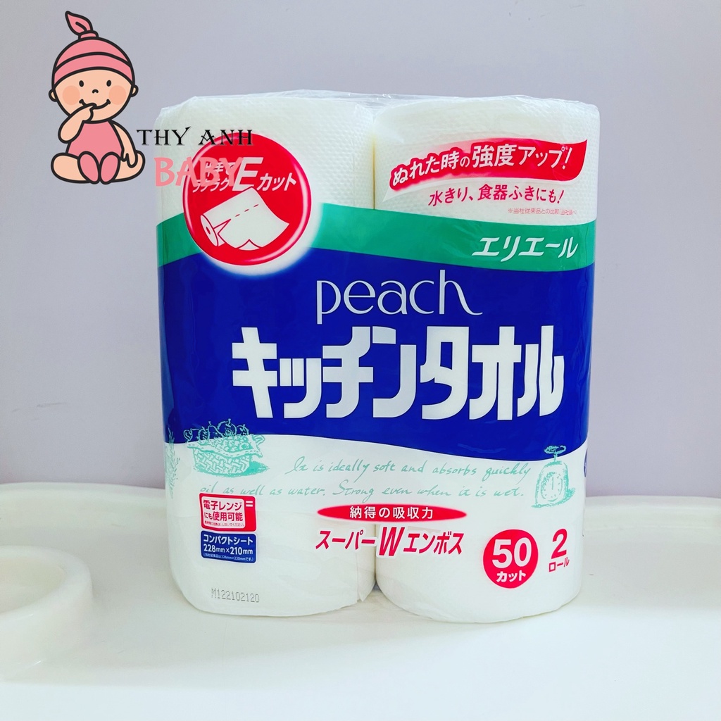 Set 2 cuộn khăn giấy lau bếp peach nhật bản 100 tờ
