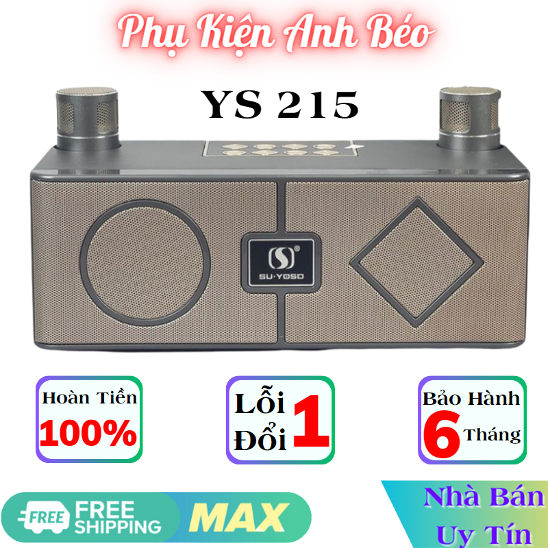 Loa karaoke bluetooth ys-215, kèm 2 mic không dây, công suất 20w, âm thanh sống động, bluetooth 5.0-loa bluetooth kraoke-phụ kiện anh béo-bh6 tháng
