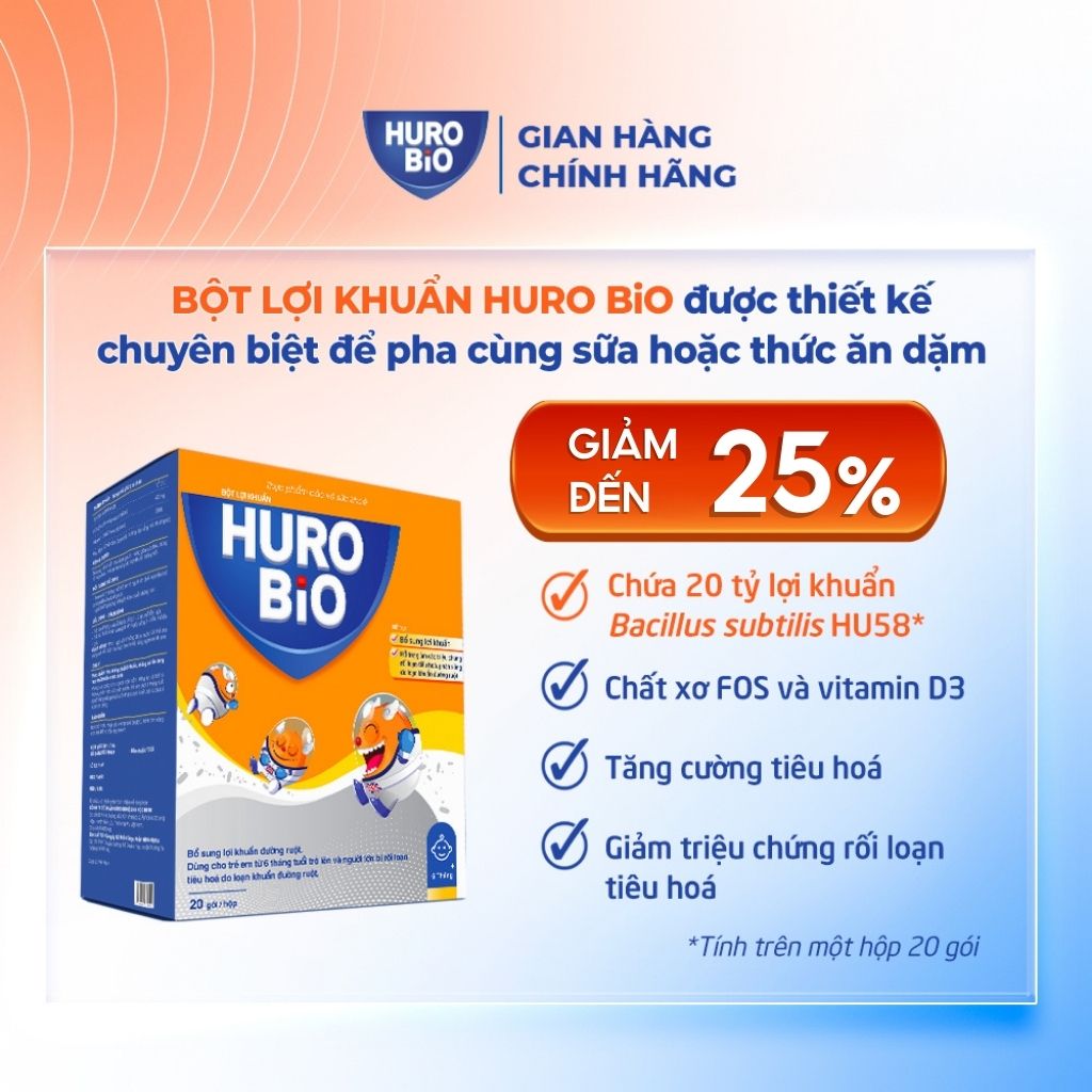 Bột lợi khuẩn Huro Bio chuyên dụng pha sữa & thức ăn lỏng cho trẻ em
