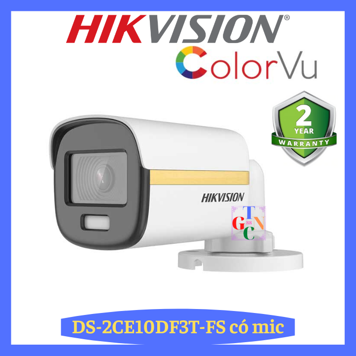 Camera HDTVI ngoài trời 2.0Mp Hikvision DS-2CE10DF3T-FS đêm có màu, có mic - HÀNG CHÍNH HÃNG