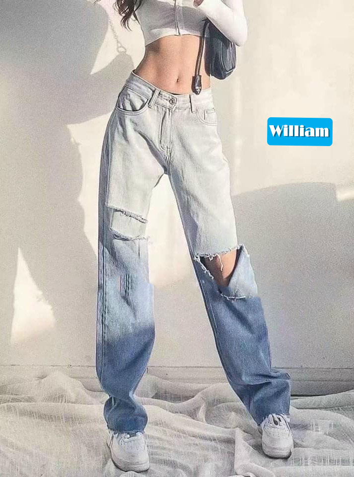 [HCM]Quần jean nữ baggy ống rộng loang màu cá tính chất vải Jean Denim dày bền màu William - AT126