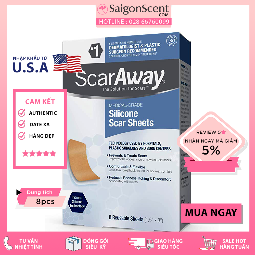 Miếng Dán Sẹo ScarAway Silicone Scar Sheets (8 miếng)