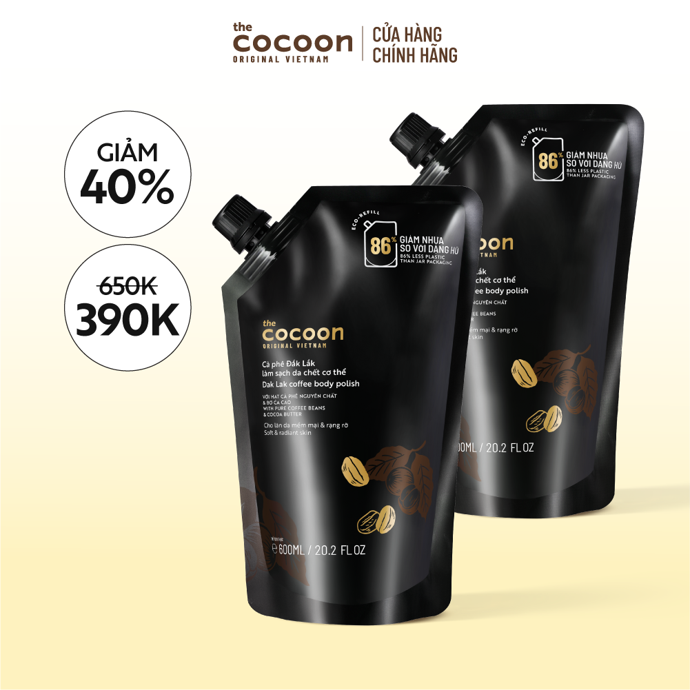Combo 2 Túi Refill Cà phê Đắk Lắk làm sạch da chết cơ thể Cocoon cho làn da mềm mại  rạng rỡ 600ml