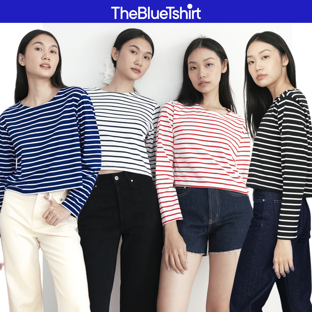 TheBlueTshirt - Áo thun croptop kẻ sọc tay dài cổ tròn cho nữ - Favorite Tee