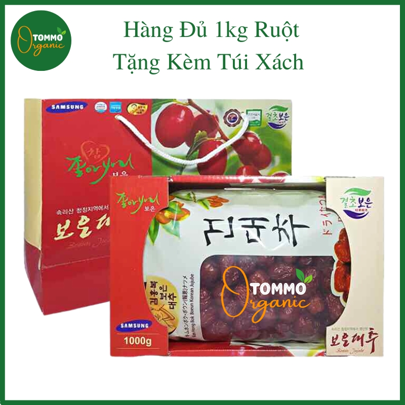 Táo đỏ sấy khô samsung hàn quốc boeun jujube hộp đủ 1kg ruột - date xa, hàng loại 1, quả to đều, tặng kèm túi xách